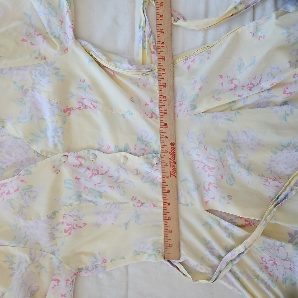 Vintage Style Yellow Floral Puff Sleeve Midi Dress Pastel Tea Party Cottagecore - Picture 7 of 8